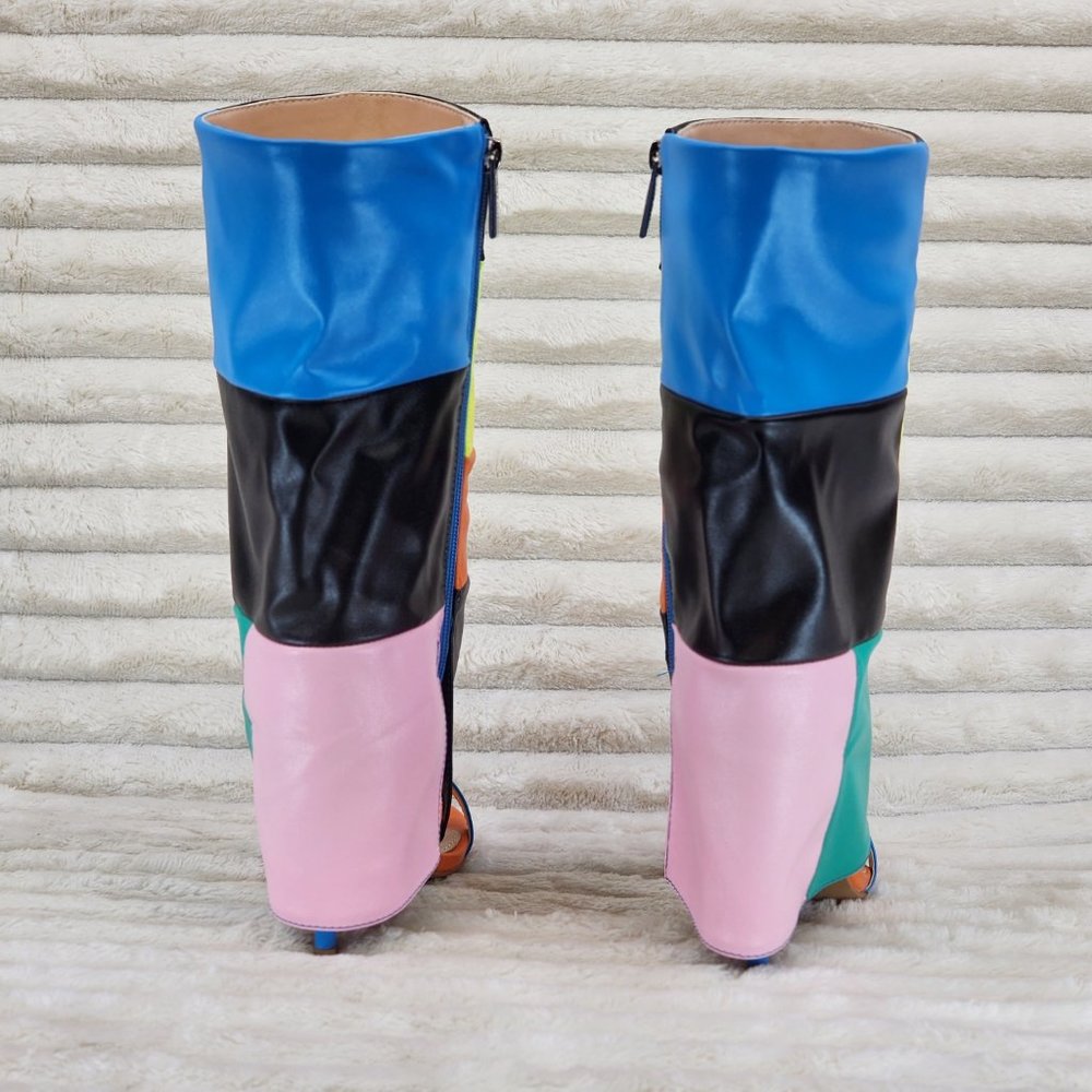 Paris Color Block Stiletto Fold Over Skirted Shootie Boot Sandals - Picture 7 of 15